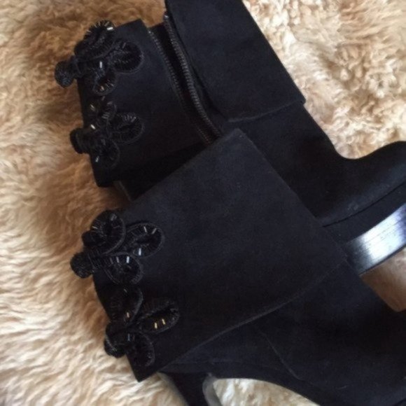 Rachel Zoe Ava (8.5) Black Kid-Suede Adorned Stiletto Platform Booties - Picture 4 of 8